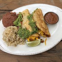 Breakfast Tacos – a wonderful chef-crafted combination of flavors and textures inside crispy white corn tortillas. Loved every bite. at French Meadow Bakery & Cafe in St Paul