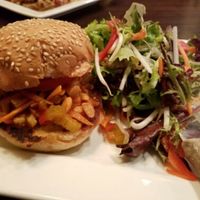 Steven Segal burger with salad at Ginger Hop in Minneapolis