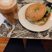 Vegan bagel and coconut latte at Midnight Espresso in Wellington