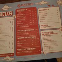 Drinks menu at Matso's Sunshine Coast Brewery in Eumundi