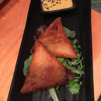 Vegetable Samosas with sweet chilli mango sauce. at Block Kitchen and Bar in Banff