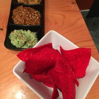 3 dips with naan. (Vegan option comes with corn chips. at Block Kitchen and Bar in Banff