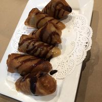 Banana dessert egg rolls  at Vegan Glory in Los Angeles
