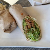 Chicken wrap with cowboy sauce (8/10) - started eating it before taking a picture! 😂 at Vegan Glory in Los Angeles