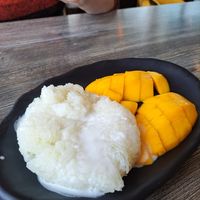 Mango in season with a savory sweet rice, surprisingly fun and tasty. at Vegan Glory in Los Angeles