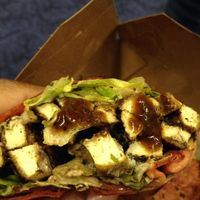 a peek inside the Jerk Tofu Wrap  at Karyn's Cooked in Chicago