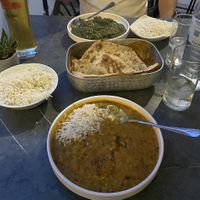 Curry soup, tofu and spinach soup, roti   at Restaurant Ganesha in Vienna