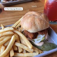 Vegan Nashville hot chicken and a Dakota Fanning (sprite and cranberry juice)  at Fort George Brewery in Astoria