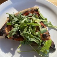 Forest pizza with vegan mozzarella & red sauce  at Fort George Brewery in Astoria