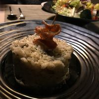 faux bacon risotto and a seasonal green salad at Soul R. Vegan Cafe in Taipei