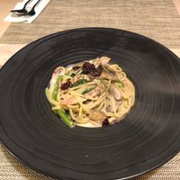 Alfredo pasta with vegan bacon at Soul R. Vegan Cafe in Taipei