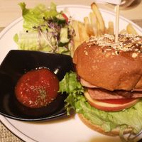 The classic vegan burger at Soul R. Vegan Cafe in Taipei