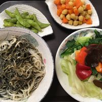 Basic combo meal with black sesame noodles at Taiwan Sù 食在地台灣素食堂 in Taipei