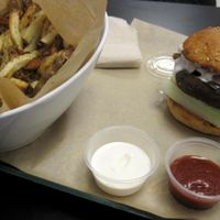 Musroom galaxy burger... very messy to eat, but oh so flavorful.

House-baked fried with lemon juice and spices.

Ketchup and vegan mayo (no extra charge) at Copper Branch - Atwater in Montreal