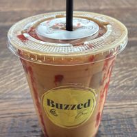 Peanut butter & jelly fish lattee  at Buzzed Brew Coffee in Pensacola