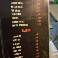 Menu  at Jyoti Restaurant in Bangkok