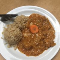 Vegan segedin with soy meat and healthy wholemeal rice. at Bazalka in Hradec Kralove