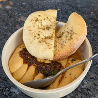 Hummus and pita bread at Kazba Cocktail Bar in Fortitude Valley