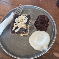 Caramel slice with coconut yoghurt   at Zulaybar Café in Broome