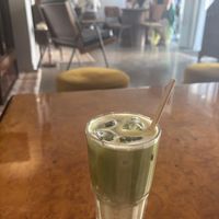 Vegan iced matcha latte   at BIG Sister in Nancy
