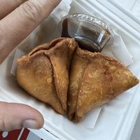 Samosas with tamarind sauce. Potato filling.   at Pizza Twist in Oxnard