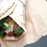(partial) vegan falafel wrap, Two Birds at Two Birds Eatery in Hamilton