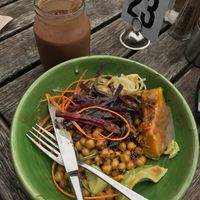 Choc PB smoothie and humble bowl at Two Birds Eatery in Hamilton