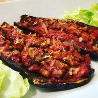 Grilled Eggplants with tomatoes, herbs and salad at Vegan Art in Naples