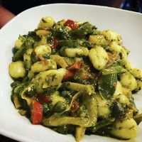 Gnocchi with pepperoni and basil sauce. at Vegan Art in Naples