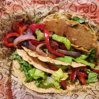 Tacos with fajita veggies, sofrias, lettuce, and salsa at Chipotle in Mckinney