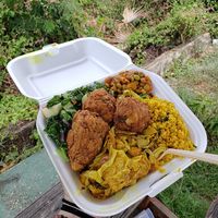 Kale salad, pigeon peas, tofu and cabbage, cauliflower.... so much to choose from!  at Love Livin in St Thomas