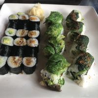 2 special rolls on right. Avocado, sweet potato, and pumpkin rolls on left.  at Japango in Boulder