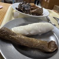 Soy sausage! And full plate from the buffet!  at Oasis Vegetaurant in Chiang Rai