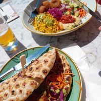 Meze bowl and Falafel in flat bread at Lansio Lounge in Tenby