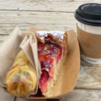 Delicious plum & almond cake (and a cheeky wee spring roll - also lovely!)  at Vegan Garden London - Food Stand in South East London