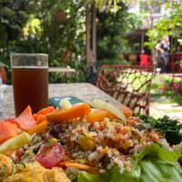 Lunch in the courtyard. at Dom Veggie in Curitiba