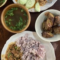 2x portions + vegan sausage and soups 115b  at Tamachat in Chiang Rai