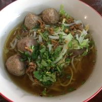 Noodle soup with mushroom balls. Our least favorite of the three soups we had.  at Tamachat in Chiang Rai
