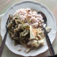 simple rice with veggies at Tamachat in Chiang Rai