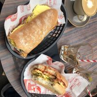 Mammoth Maiden and Rude Ben subs, flat white and ex-Bloody Marys. Mmmm     at The Waiting Room in South East London