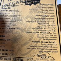 Vegan menu  at The Waiting Room in South East London