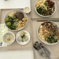 3 main bowls and 3 side dishes (kongmul, buchu mandu, and kimbugak)   at epikore - 에피코어 in Seoul