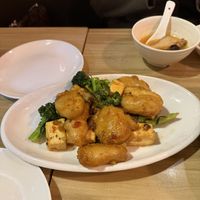 Fried broccoli, monkey head mushroom, and tofu  at Amazing Kitchen in Kowloon