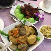 Char siu (top) - quite authentic for plant based. Tofu and veggies below.  at Bodhisattva - Mong Kok in Kowloon