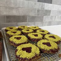 Fresh house-made pistachio raspberry crumble   at Passionfruit Coffee in Brooklyn