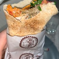 “Falafelguru India” aka. Falafel Wrap w/ Spicy Sauce and looots of delicious herbs & spices  at Falafel Abu Dany in Larnaca