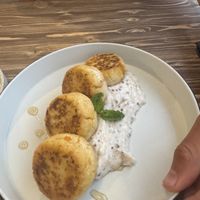 Tofniki (dessert cheesecake made from tofu)  at Sacred Kitchen in Almaty