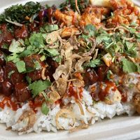 Bowl with half tofu half cauliflower  at TaKorean - 4th St in Washington