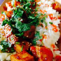 Half napa-romaine slaw half rice caramelized tofu bowl at TaKorean - 4th St in Washington