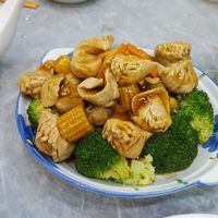Mock chicken and broccoli  at Po To Vegetarian 普陀素食" in New Territories